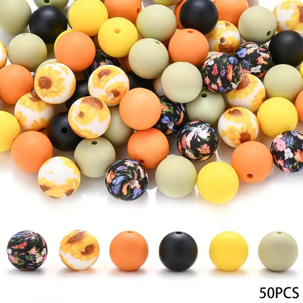 50PCS vibrant 15mm silicone bead set - suitable for DIY keychains, bracelets, and pen decorations