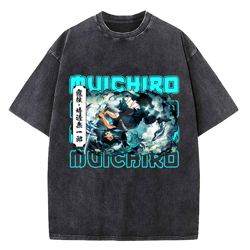 Harajuku Demon Slayer Grafik T-Shirt Herren Vintage Anime Gewaschene T-Shirts für Damen Streetwear Sommer T-Shirts T-Shirt