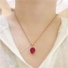 Exquisite Russian 585 Purple Gold Classic Red Stone Collarbone Chain Fashionable Rose Gold Plated Oval Women'S Pendant
