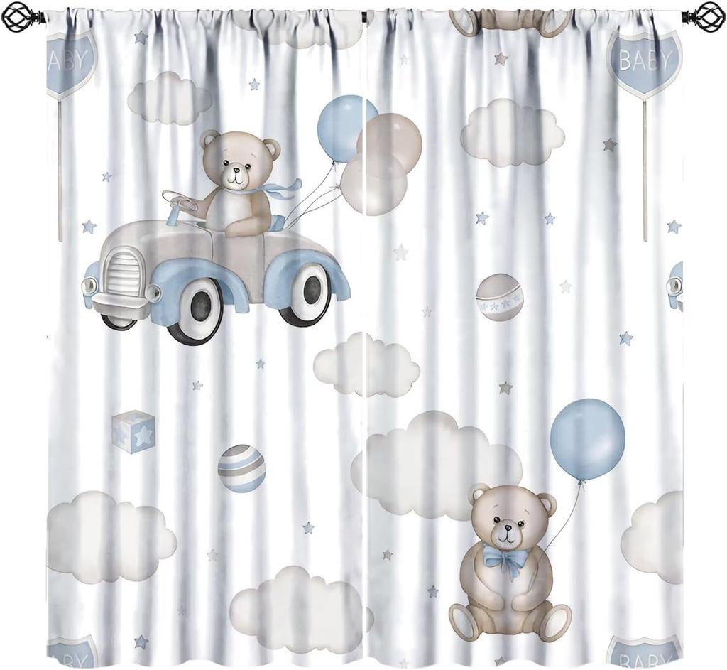 Kids Safari Animals Curtains Tropical Jungle Adventure African Lion Elephant Monkey Print Window Drapes Baby Curtain Polyester