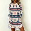 Women's Trendy Casual Christmas Print Long Sleeve Neck Dress for Holiday Party