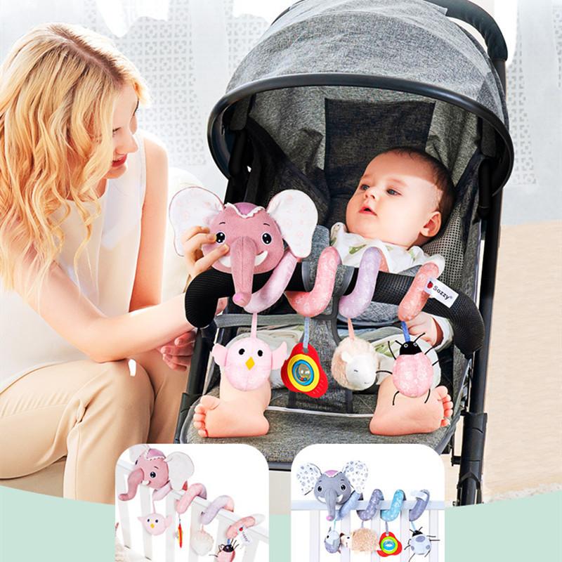 Soft Plush Infant Crib Mobile Bed Stroller Cartoon Animal Fox Toys Hanging Spiral Rattles Sound Paper Baby Early Educational Toy