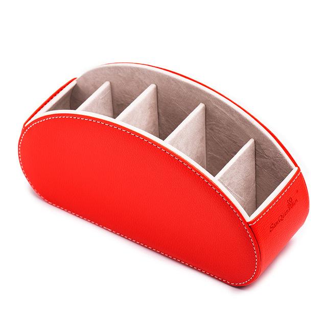 Multifunctional 5 Grid Desktop Pu Leather Organizer Remote Control Storage Box Cosmetics Makeup Brush Holder Sundries Stand