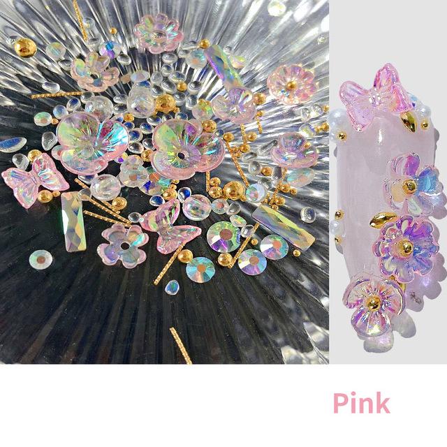 

Красочные AB хрустальные цветы бабочки украшения для дизайна ногтей микс металлические заклепки жемчуг голографические DIY аксессуары для ногтей со стразами