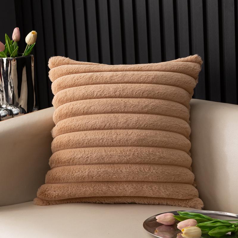 Imitation Rabbit Fur Vertical Stripe Throw Pillow Cover - Solid Color, Home/Bedroom Sofa Cushion Waist Pillow Cover
