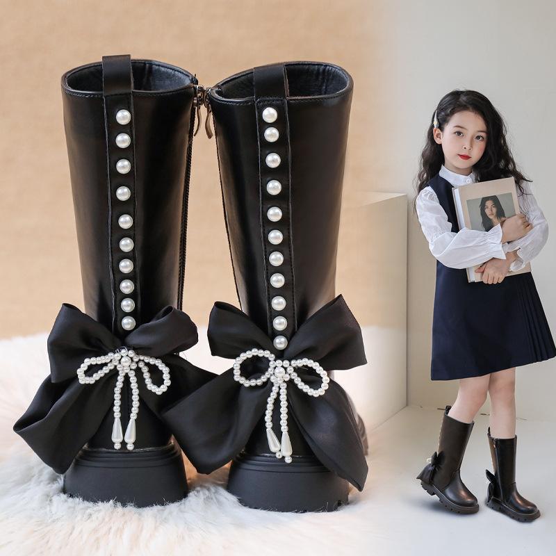 New Autumn and Winter Girls' Boots, Children's Long Boots, Winter Plush Princess Boots for Little Girls, Double-layer Cotton Shoes