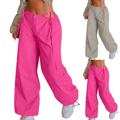 Baggy Cargo Pants For Women Over Size Long Pants Cargo Pants High Waist Pleated Pants Rope Belt Adjustable Cargo Pants Women