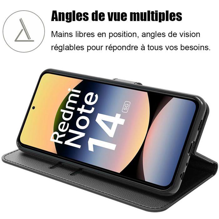 Coque - E.F.CONNECTION - Pour Xiaomi Redmi Note 14 5G - Cuir Synthétique Noir - 2 Verres Trempés - Antichoc
