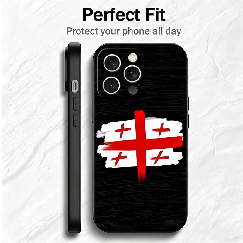 Georgia Passflagge Weiche Handyhülle für iPhone 16 16E 17 Air 15 Pro Max 14 Plus 13 Mini 11 12 7 Schwarze Hülle Rückschale