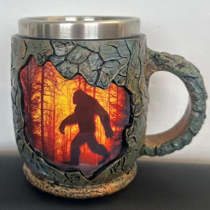 Bigfoot Forest Fire Mug 3d Retro Coffee Cup Artificial Nature Tree Art Cup Hiking Camping Enthusiast Gift Home Kitchen Accessor