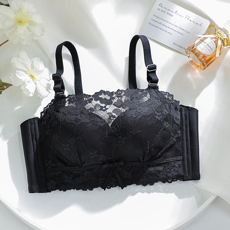 

Lace tube top anti-light no steel ring bra gathering summer temperature change no steel ring inside 38/85ab through cup чорний