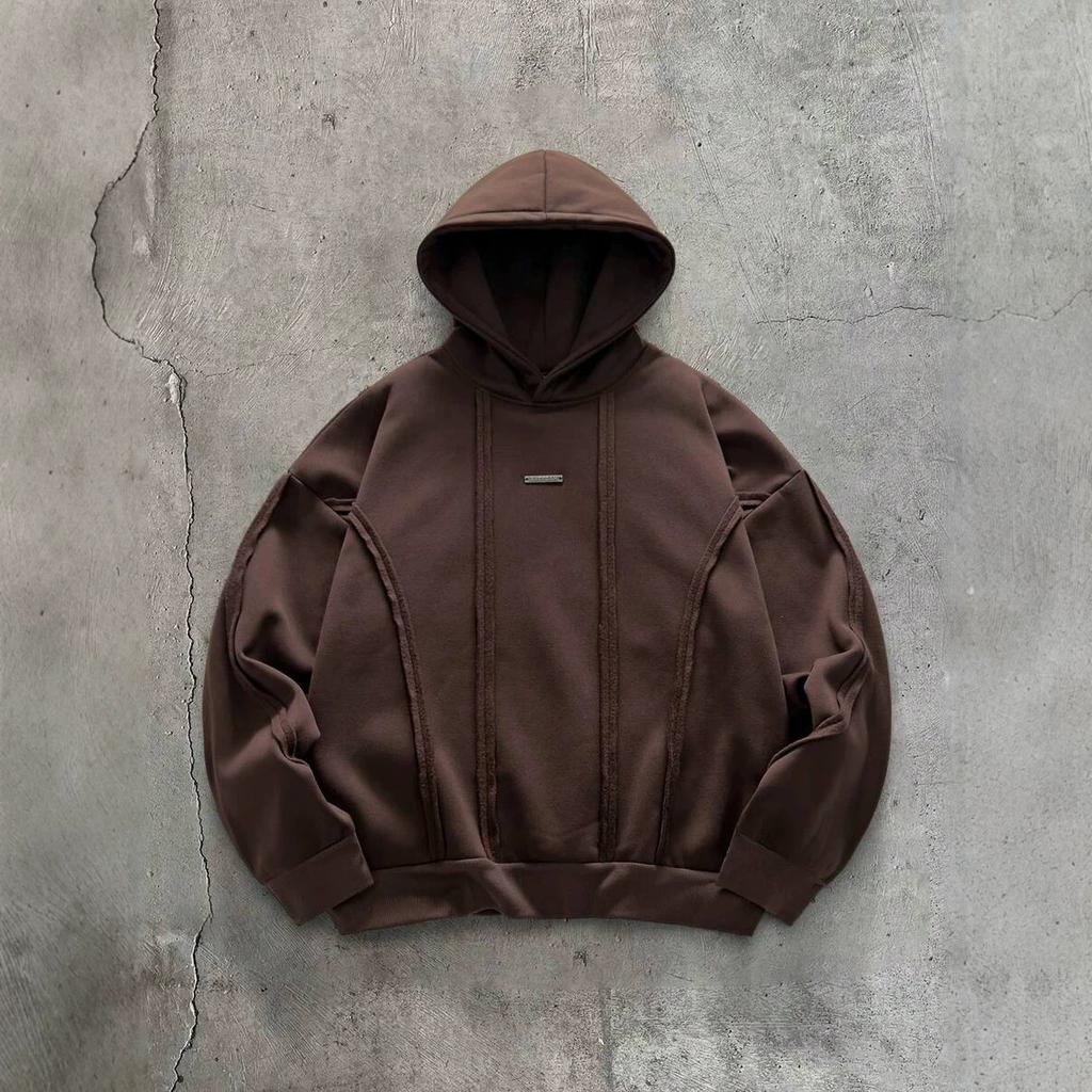 Men's American Deconstructed Hoodie Heavyweight 3D Panel Stitching Exposed Seam Loose Drop Shoulder Pullover