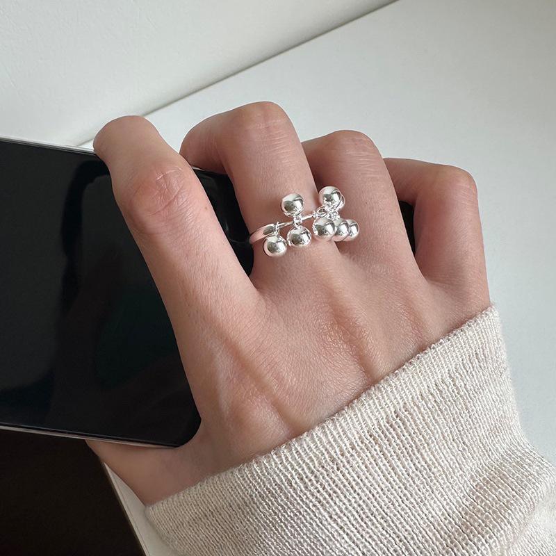 Women s Geometric Grape Cluster Bead Pendant Adjustable Index Finger Ring Open Adjustable