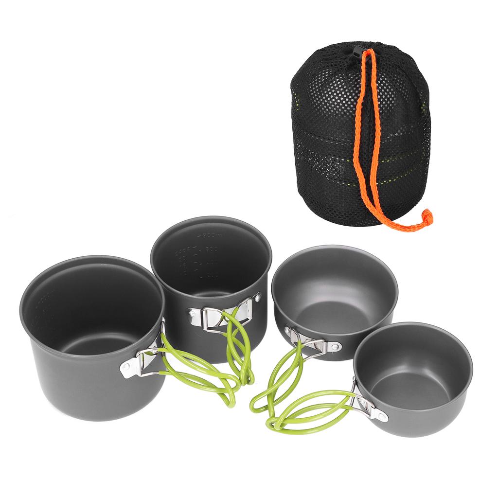 4pcs Camping Pot Kit Multi Layers Anti Scalding Design Camping Cookware Mess Kit with Folding