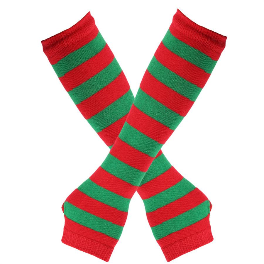 Gestreeepte Vingerloze Armwarmers, Gebreide Armhoezen met Duimgat voor Cosplay & Feest