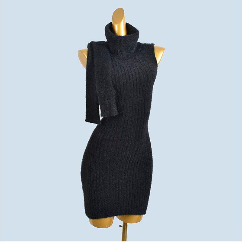 Knitting Vest Dress Women's Spring and Autumn New Arrival Easiest for Match Round Neck Cinched Waist Pullover Sexy Hip Skirt + Oversleeve
