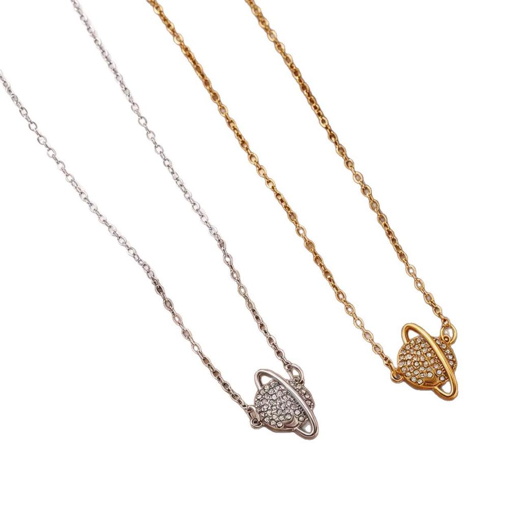 Light Luxury Full Diamond Planet Titanium Steel Necklace: Niche Design Pendant for Women