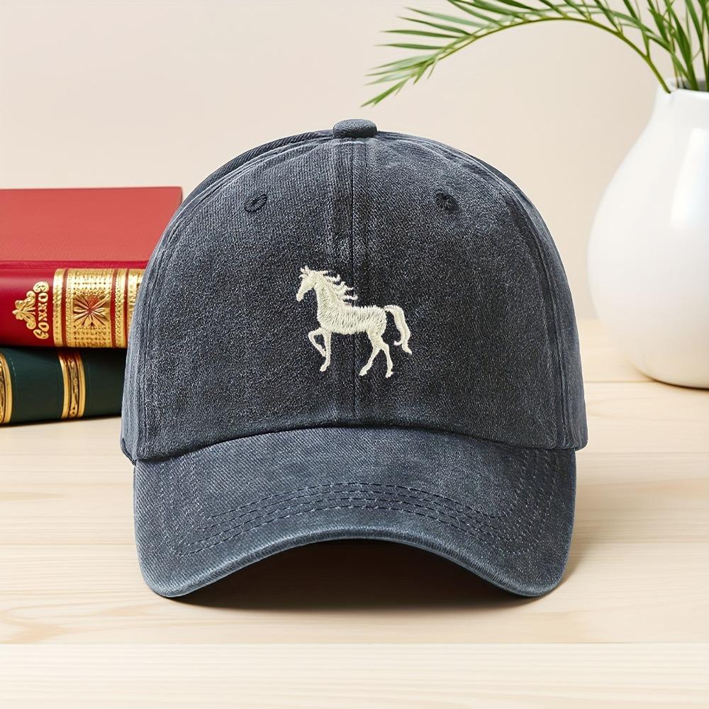 1pc Classis Vintage Washed Baseball Caps for Women,Running Horse,Lightweight Adjustable Fit Caps for All Seasons Everyday,Sports