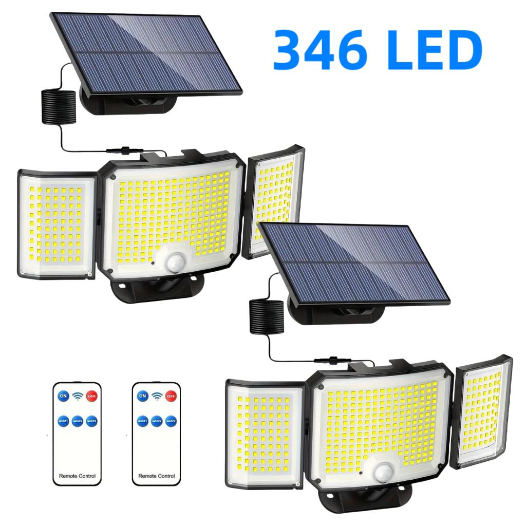 346LED Solar Motion Sensor Light with Remote 3 Modes Waterproof Outdoor Solar Security Flood Lights for Garden Patio Garage Lamp