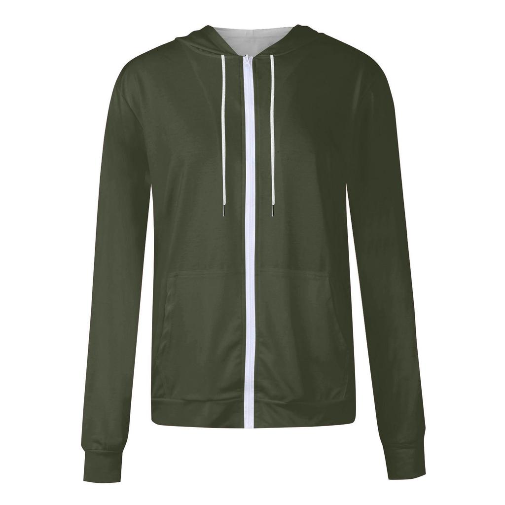 Damen Herbstmode Reißverschluss Hoodie Langarm Kapuzenpullover Sweatshirt Lässige Einfarbige Oberteile Mit Taschen