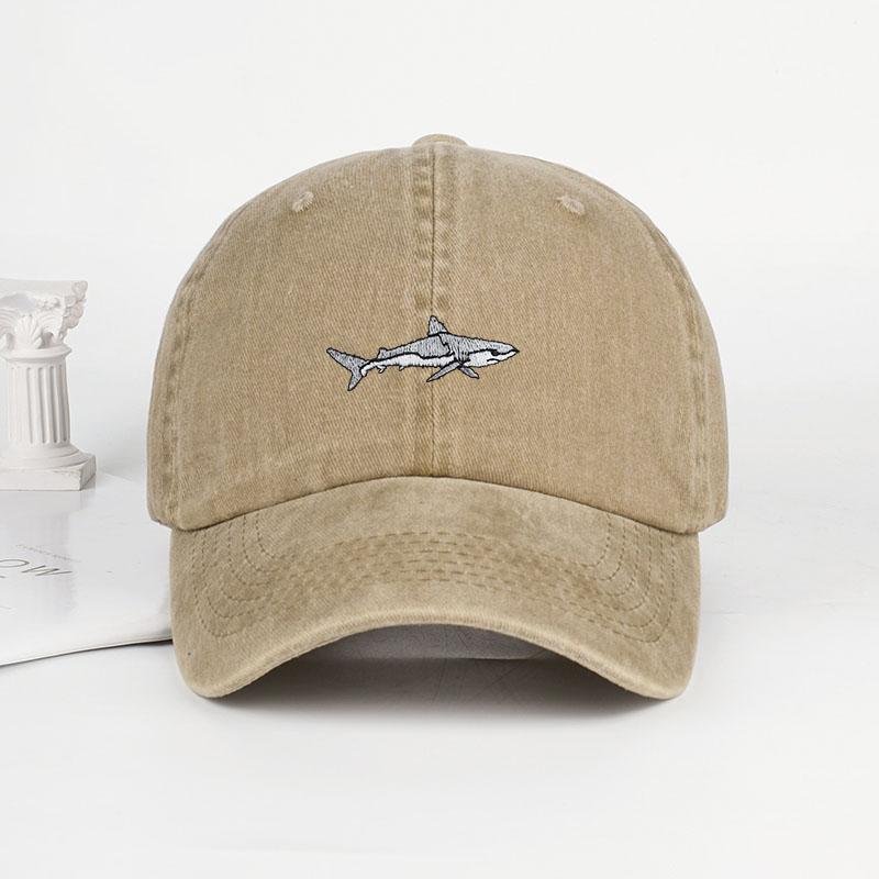 

Mlfo Shark Embroidered Pre-Washed Baseball Cap: Summer Wide-Brim Cap, Spring Casual Cap, Outdoor Sun Hat, Fishing Cap