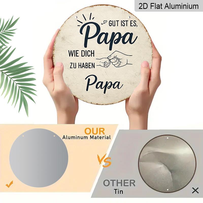 2D Flat, 1pc Vintage Aluminum Sign, German Father'S Gratitude Quote with Fist Pattern Decoration Plaque, Suitable for Bedroom, Living Room, Dining