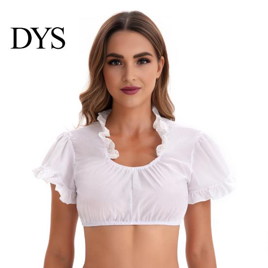 Short Sleeve Blouse Women Traditional German Dirndl Blouse, Lace Cropped Summer Casual Tee Shirt, Bavarian Oktoberfest Folk Costume Crop Top