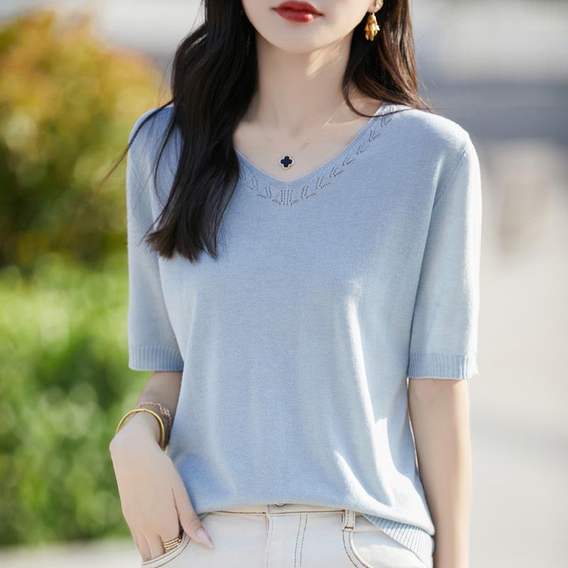 Women's Wool Sweater Qinghe Cashmere 50% Silk 50% Wool Autumn and Winter Wool Pullover Soft and Warm