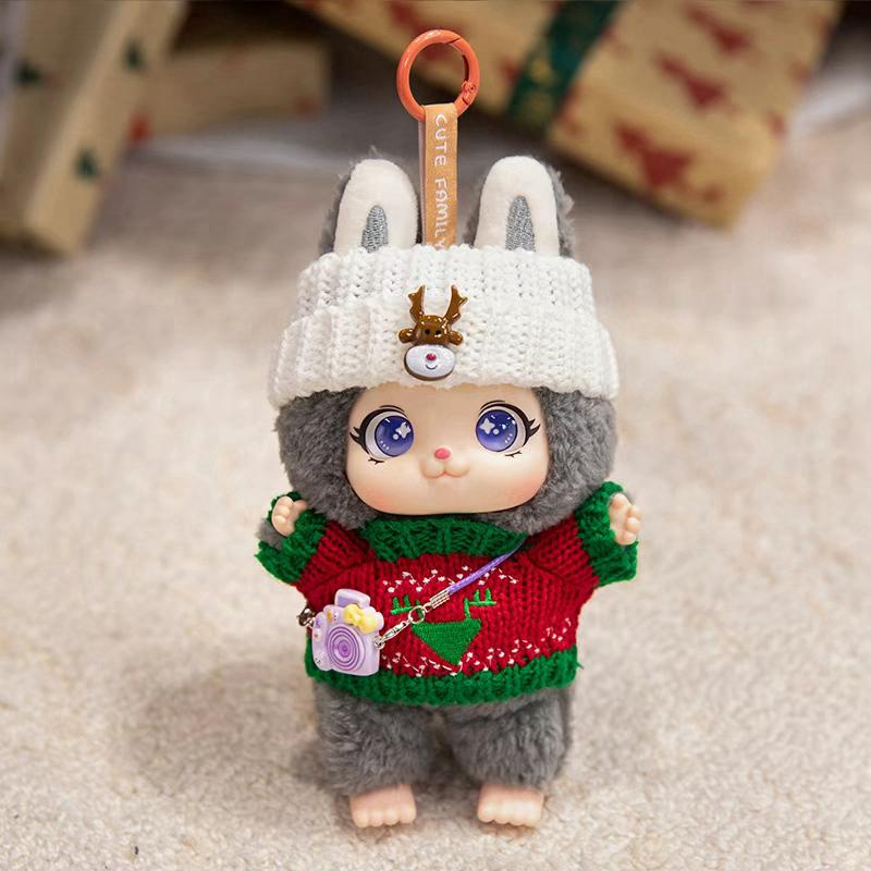 Adorable Vinyl Doll Hanging Pendants Plush Toy Puppy Bear Rabbit Animal DIY Sweater Overalls Creative Clothing Attachment Girls Gifts