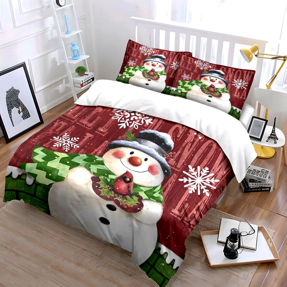 Let It Snow Snowman Set Bedding Duvet Cover Set Duvet Cover Pillowcases (1*Duvet Cover 2*Pillowcases, without duvet insert)