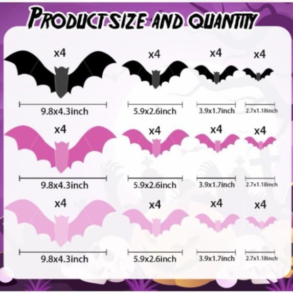 Black & Pink Halloween Bat Wall Stickers for Kids' Room Decoration & Party Ambiance