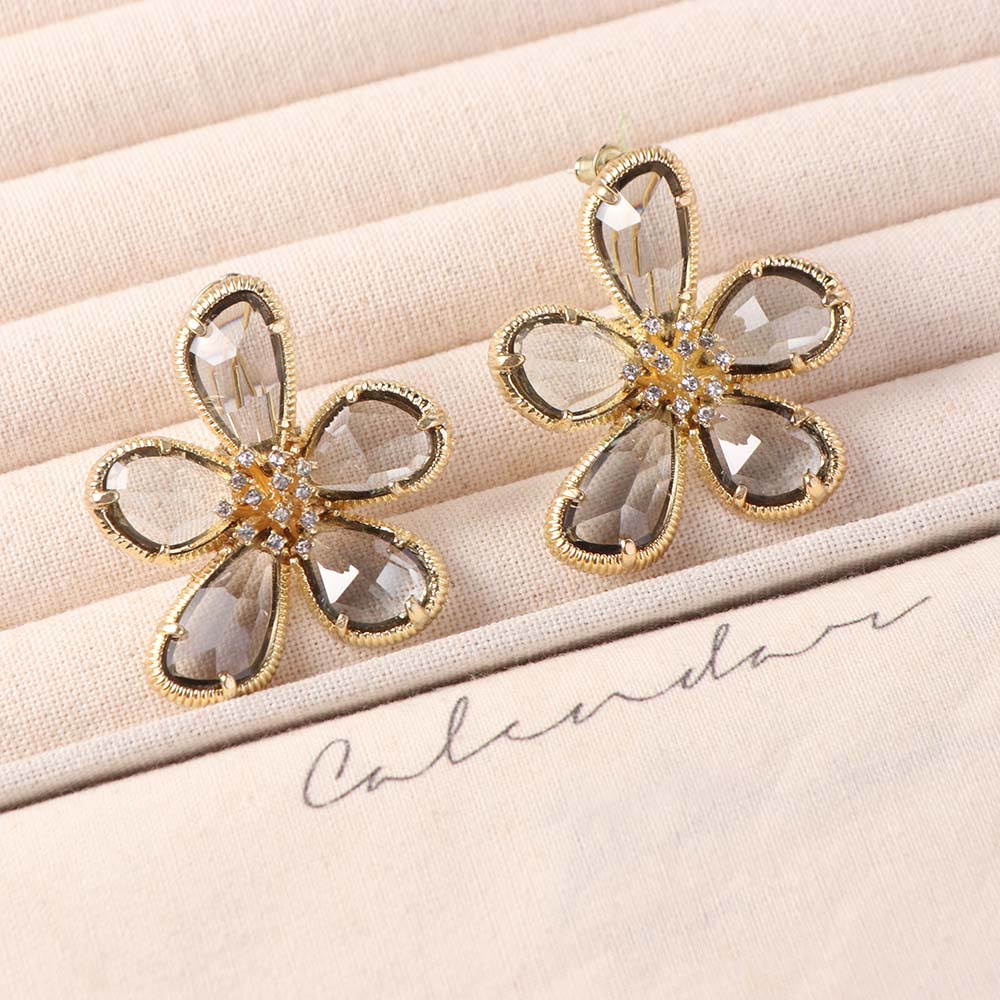 Luxury Crystal Flower Earrings Gorgeous Wedding Crystal Flower Stud Earrings Party Bride Rhinestone Earrings Jewelry Gift