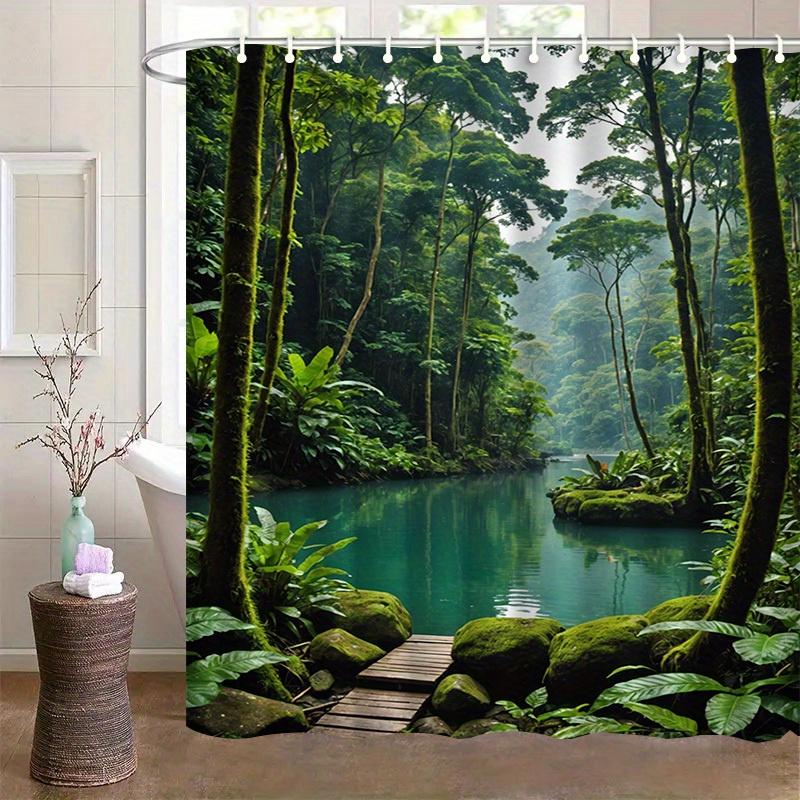 

Tropical Rainforest Shower Curtain Nature Landscape Art Bathroom Decor Green Forest Lake Bath Curtains Modern Home Interior W90xH180cm