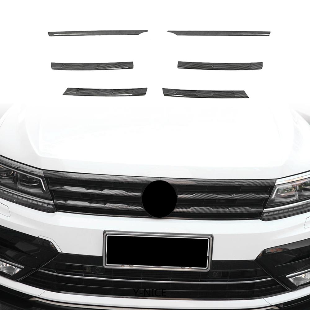 For Tiguan MK2 2016- Glossy Black Front Bumper Mesh Center Grille Grill Styling Mouldings Strips Cover Trim
