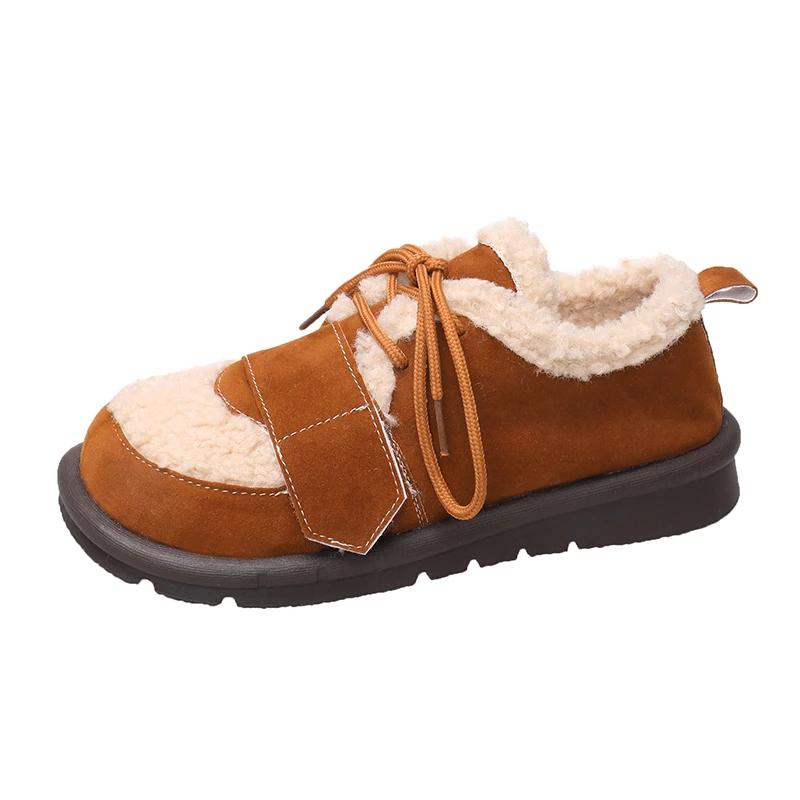Cow Suede Basic Flats for Women 2024 Fashion Solid Casual Winter Ladies Shoes Lace-up Round Toe  Flats Zapatos Para Mujeres