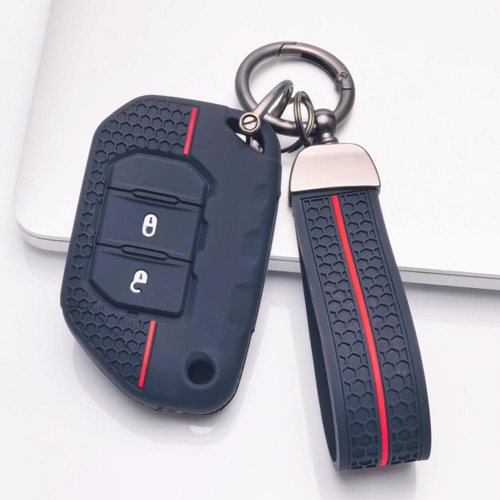 Silicone Key Fob Cover with Keychain for Jeep Wrangler JL Gladiator JT 2018-2025, for Your Key, Protective Accessory, Key Fob Protection