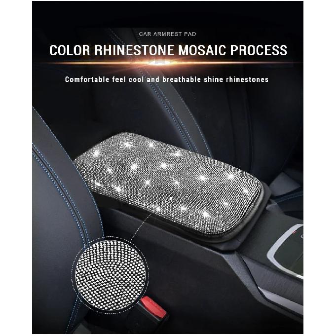 Bling Car Armrest Cover Auto Center Console Protective Cover Crystal Rhinestone Arm Rest Cushion Pad Car Accessories for Women