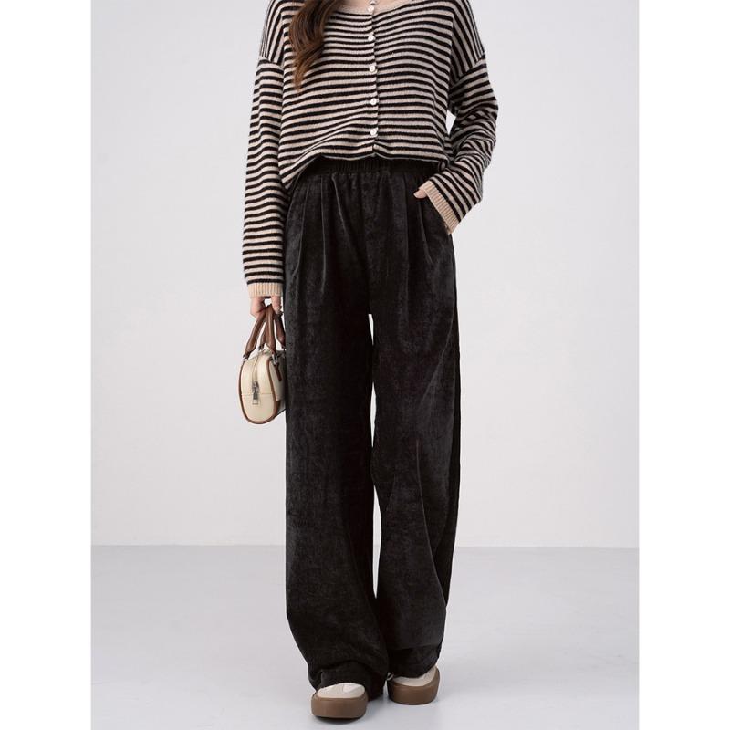 Autumn and Winter New Retro Double-sided Velvet High-waisted Wide-leg Pants Loose and Casual Drape Straight Trousers Children
