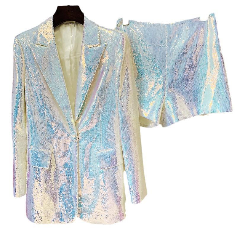 Conjunto de dos piezas de blazer y shorts con lentejuelas elegante 2026