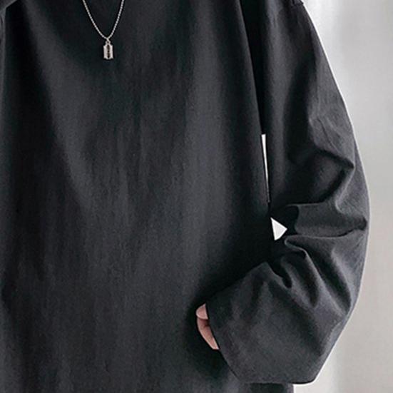 Men T-shirt Long Sleeve O Neck Solid Color Loose Pullover Warm Soft Plus Size Men Spring Top for School