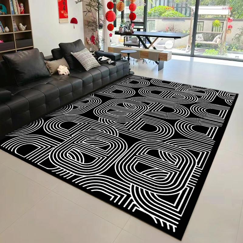 

Black Carpet Antique French Deep Color Living Room Coffee Table Rug Premium Feeling Gray Loop Pile Bedroom Floor Mats 160X200CM 5.3X6.6FT