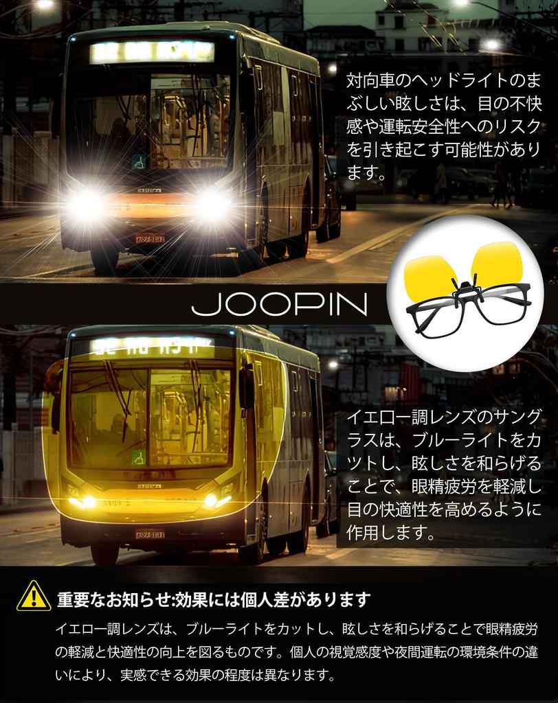 Sunglasses for Night Night Yellow Attaches to Thin and Metal Spring Clip [Joopin] Clip-on Driving, Vision, Anti-Glare, Lens, Flip-Up Style, Glasses,