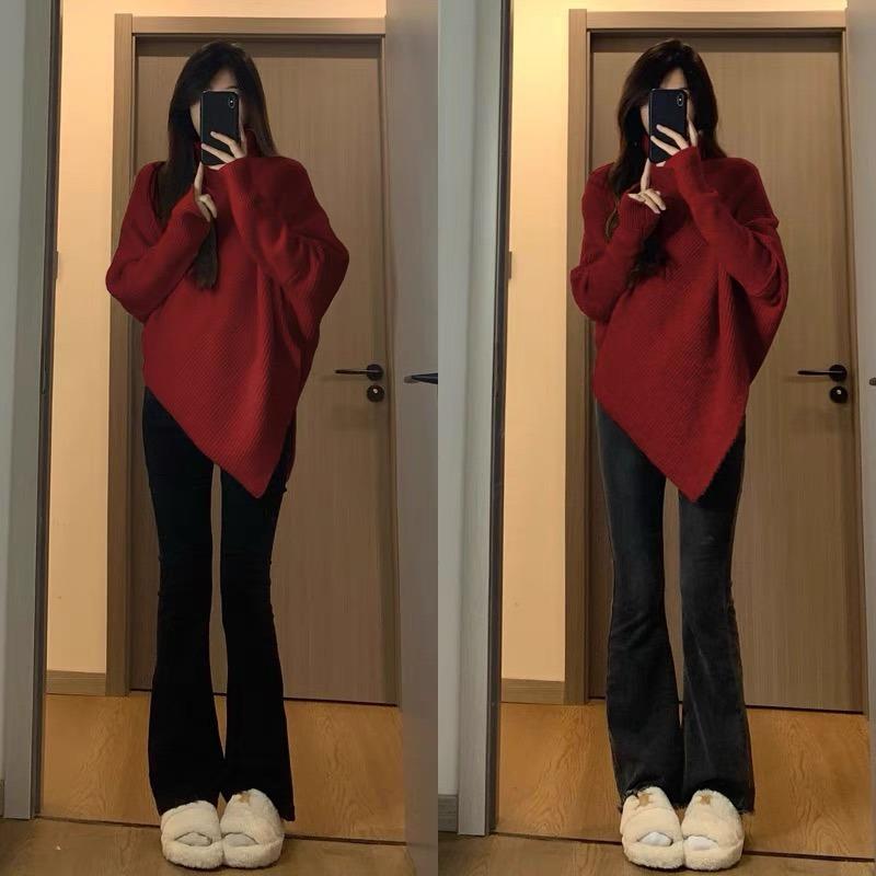 Fashion Irregular Turtleneck Pullover Sweater Women's 2025 Autumn and Winter New Elegant Loose Casual Knitted Tops Gentle Long Sleeve Office Clothing