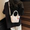 Retro Design Bag Fashionable Cherry Print Crossbody Bucket Bag Color-blocking Texture Single-shoulder Bag