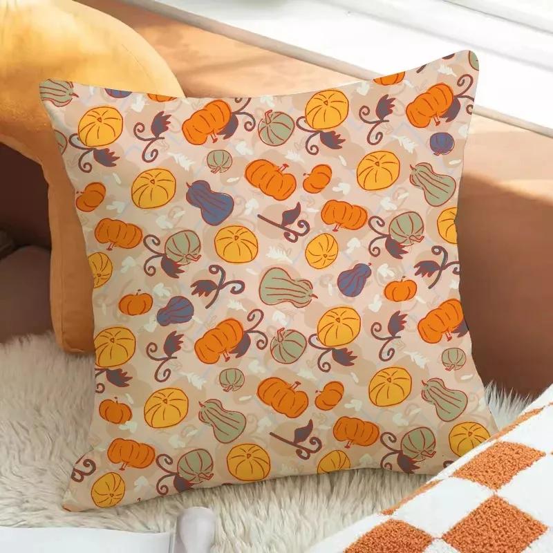 Pumpkin Print Pillowcase Autumn Harvest Festival Pillowcase 45X45Cm Living Room Sofa Cushion Cover Bedroom Room Home Decoration