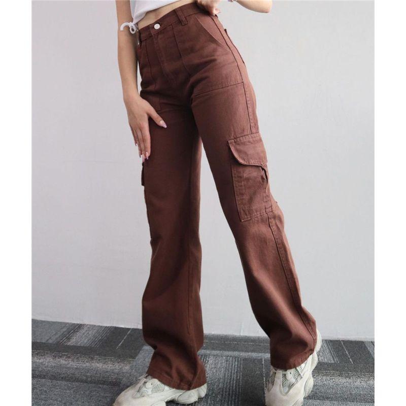 

Fashion Fashion Pocket Casual Pants Pants Female Casual Cargo Pants Trousers Women Brick Red 2XL