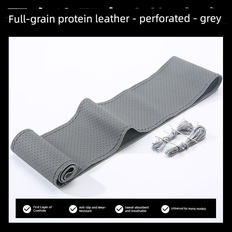 

Blue Engine X1X2X7 Yue7H320Pro Car Steering Wheel Cover Yueeh Gac T5 New Energy Vehicle Hand-Stitched Leather Cover [Full Piece of First-Layer Cowhide] Full Hole Gray