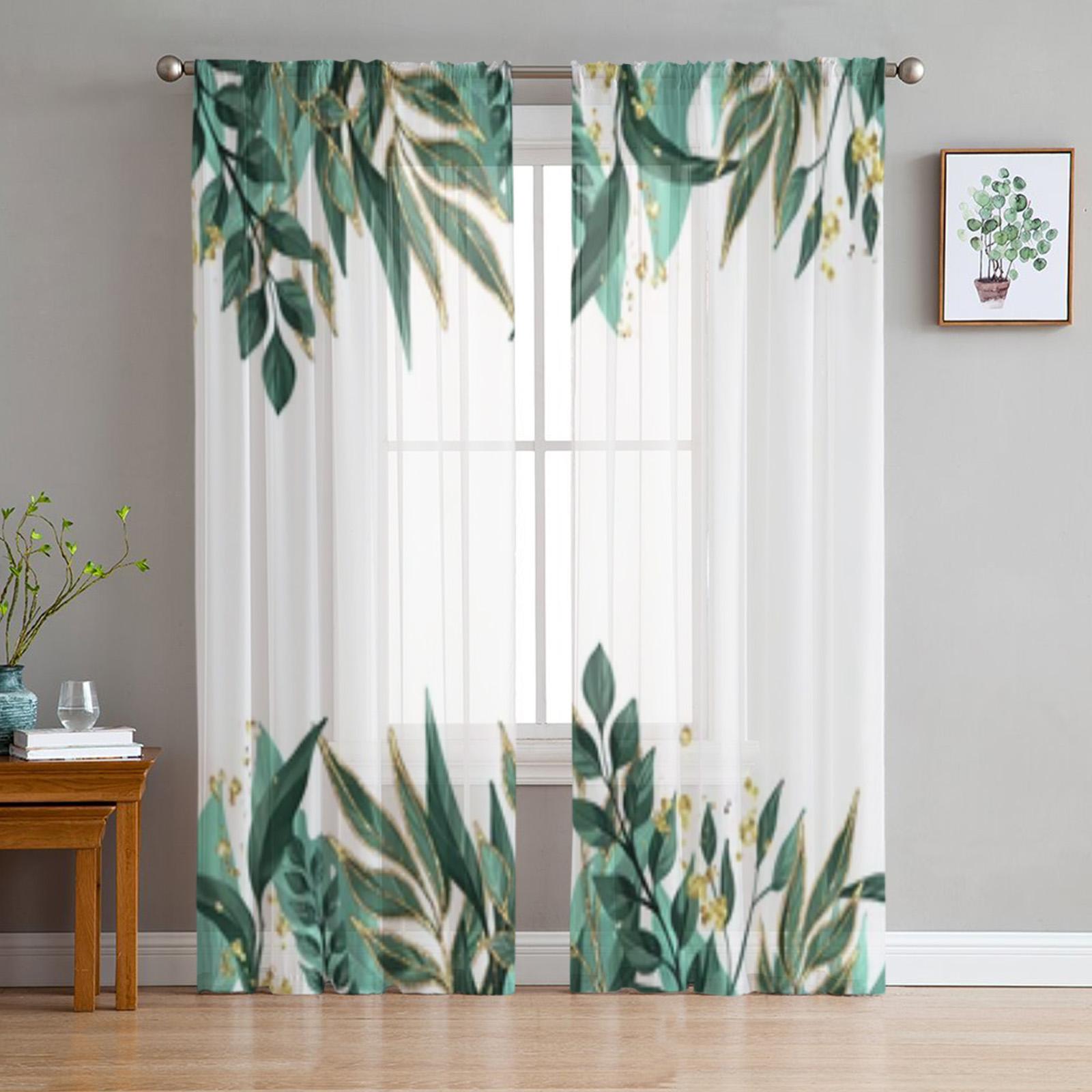 

Летние растения зеленые листья прозрачные оконные шторы для гостиной спальни современная вуаль тюлевые шторы тканевые шторы для кухни