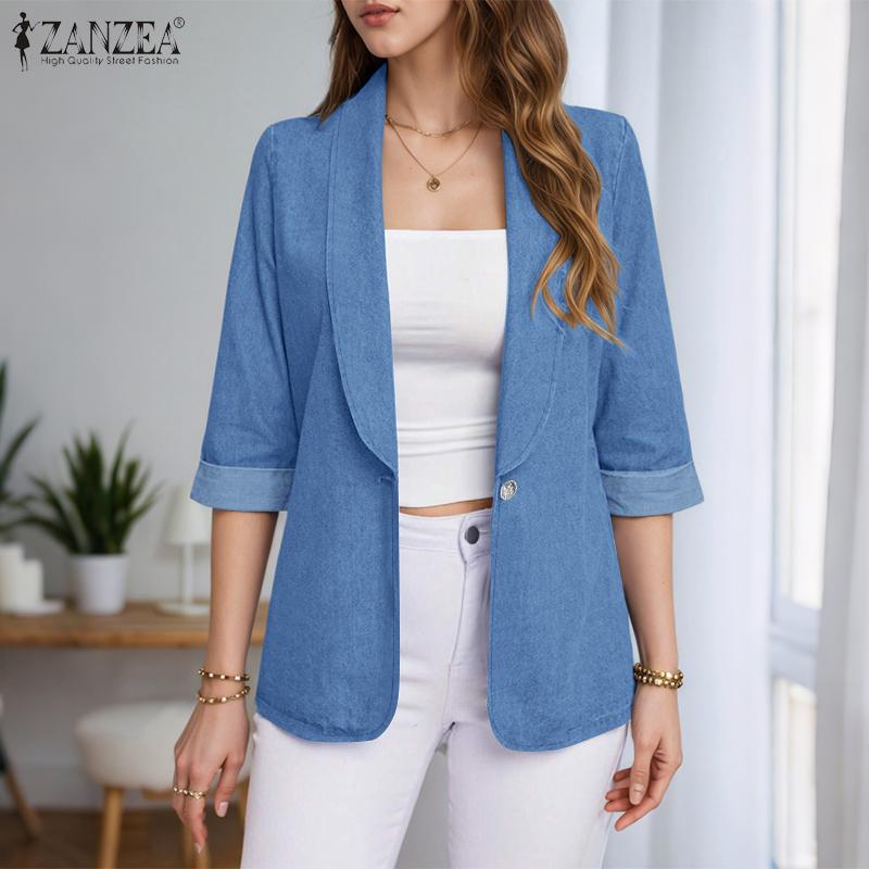 ZANZEA Women Casual Shawl Collar Loose 3/4 Sleeve Thin Cardigan Tops