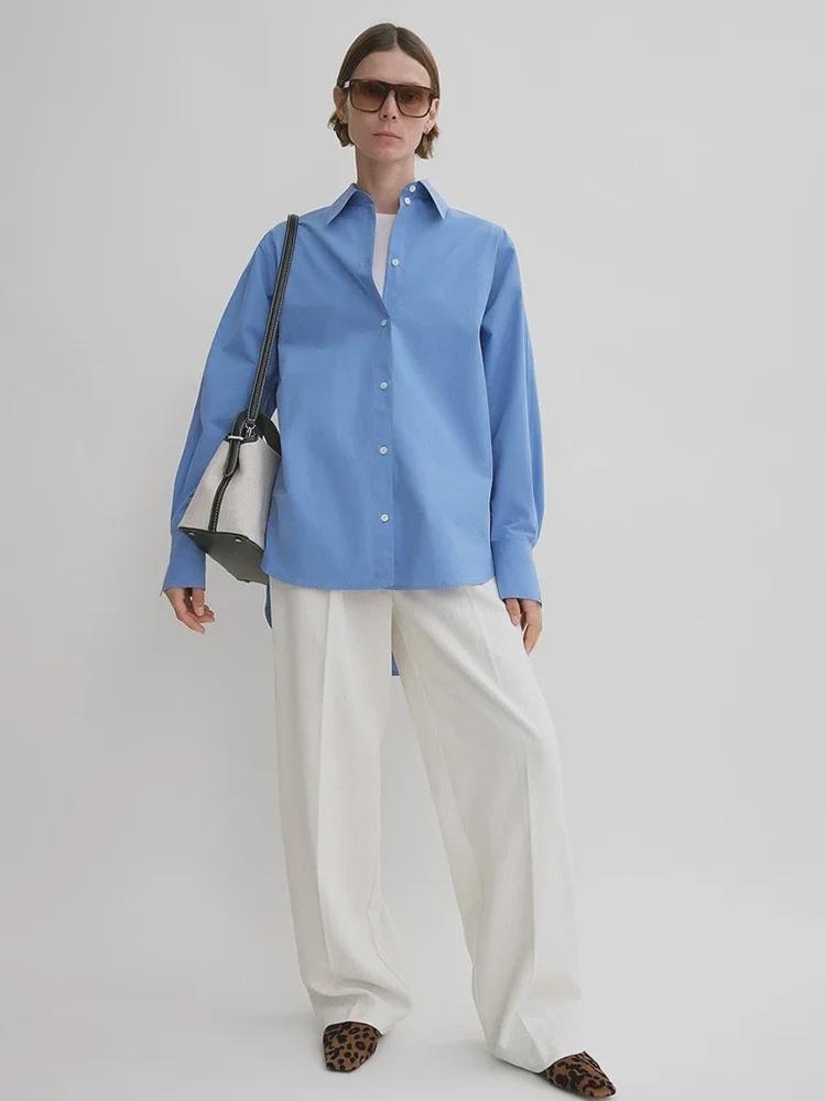Siyuan 25 Early Spring Light Luxury High-Count Cotton Solid Color Long-Sleeve Silhouette Shirt for Women